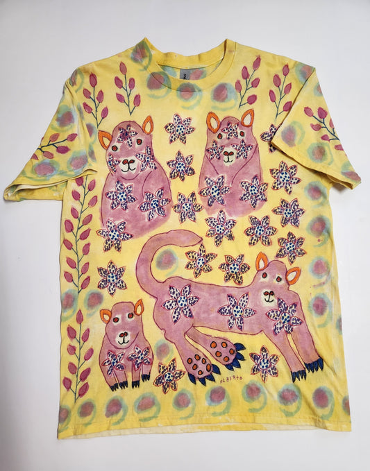 Original Fiber Art Tee Shirt Three Pumas  Adult Large