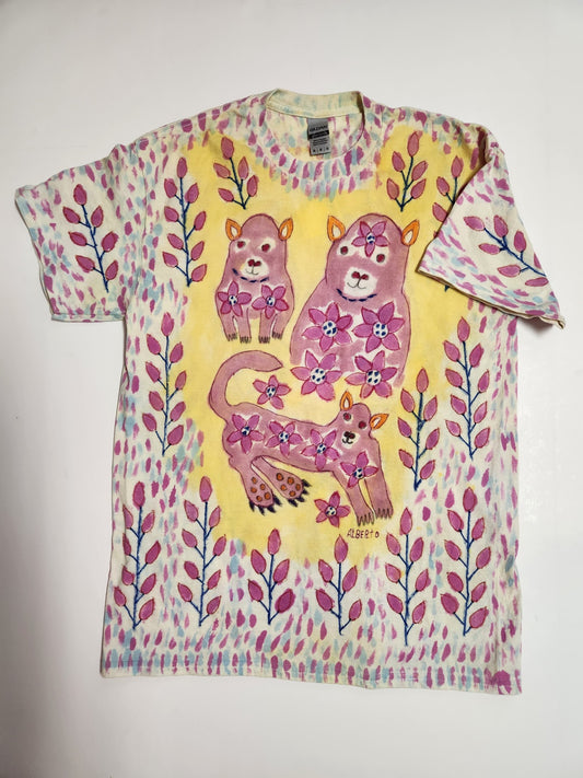 Original Fiber Art Tee Shirt Three Pumas  Adult Medium