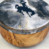 Multipurpose " Steamboat " Olive Wood Salt Cellar with 24K Gold