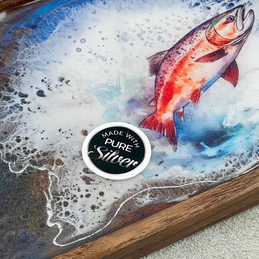 Trout Walnut Wood and Resin with Silver Tray