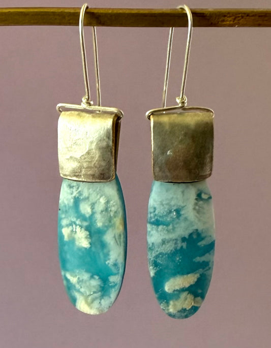 Earrings - Blue Sky Plume Agate Ovals