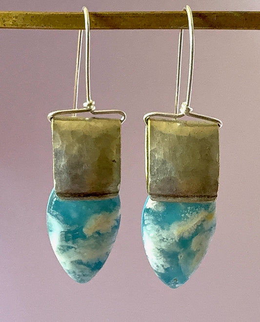 Earrings - Blue Sky Plume Agate Drops