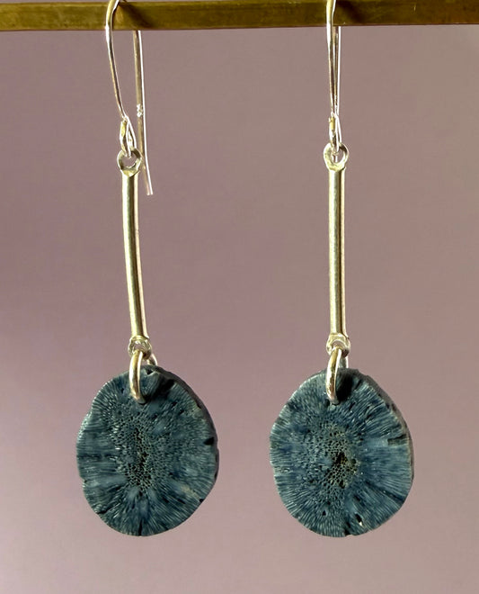Earrings - Blue Coral Ovals