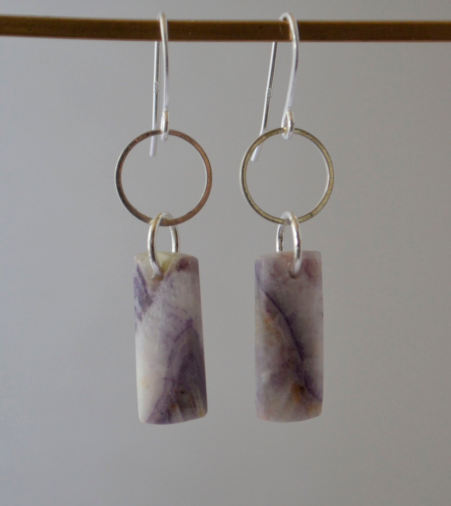 Earrings -Purple Fluorite With Silver