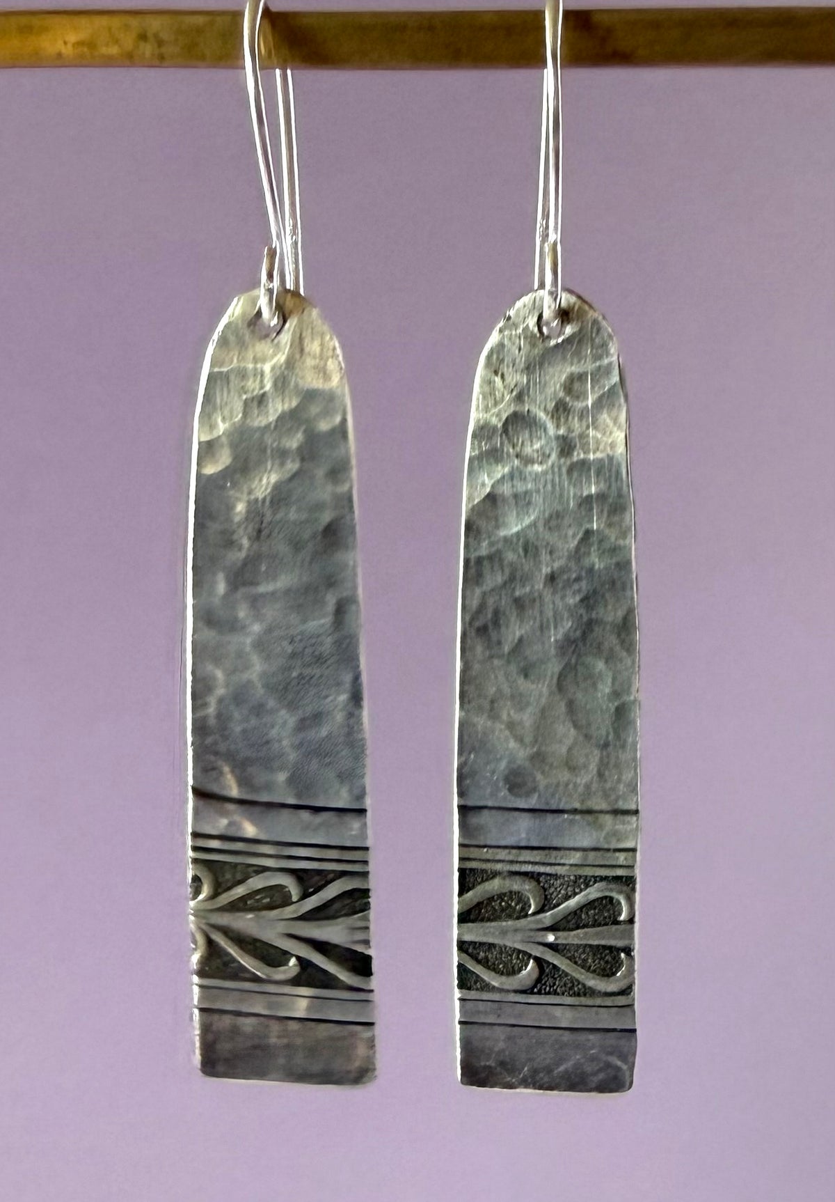Earrings - Embossed and Hammered Silver Triangles