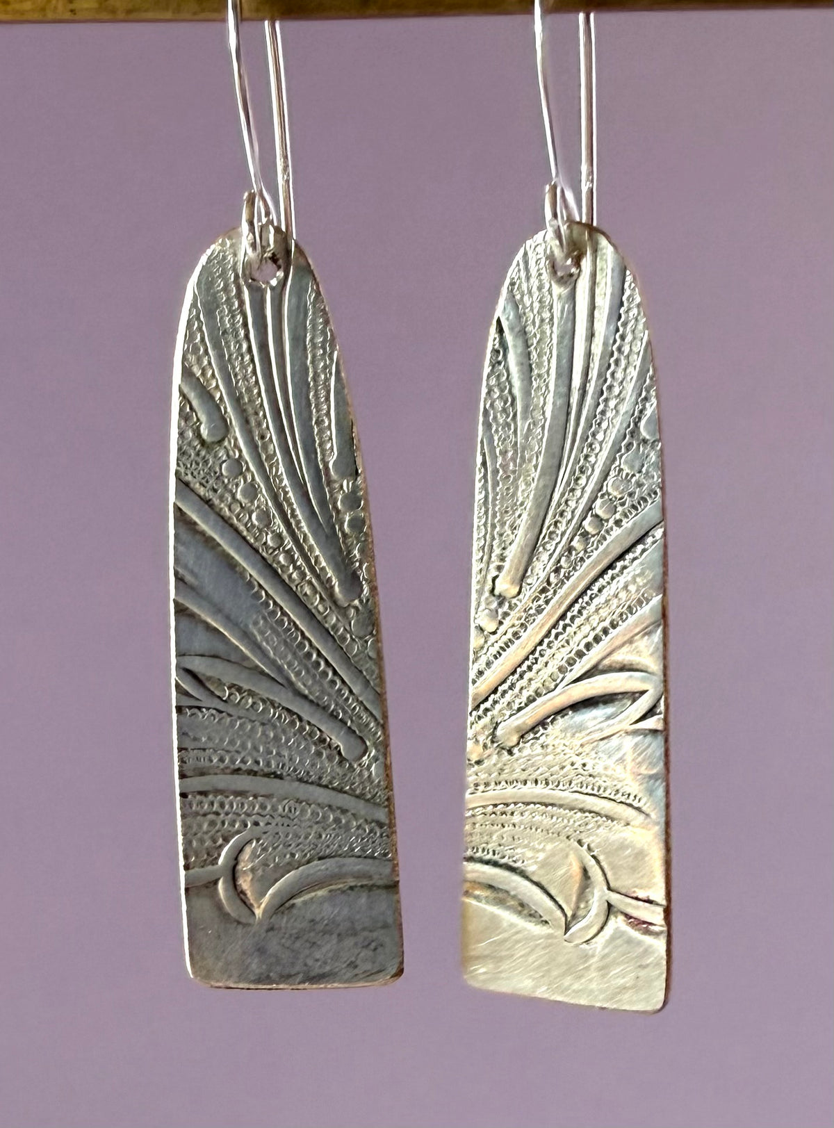 Earrings - Embossed Silver Triangles