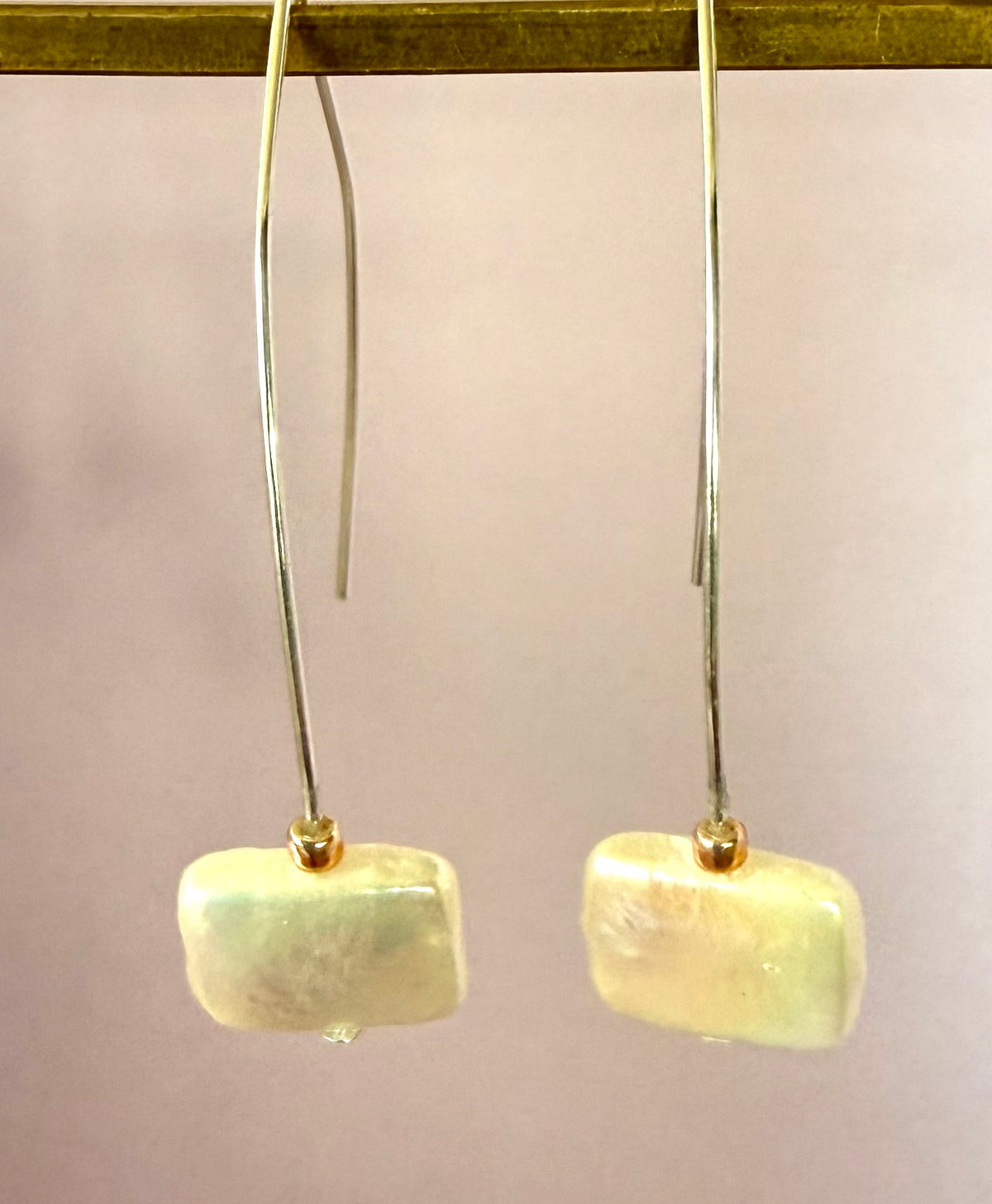 Earrings - Fresh Water Rectangle Pearls on Curved Wires