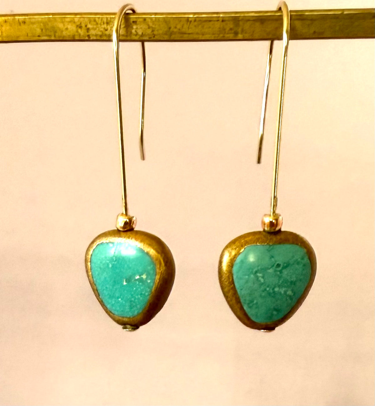 Earrings - Chinese Green Turquoise Triangles in Gold