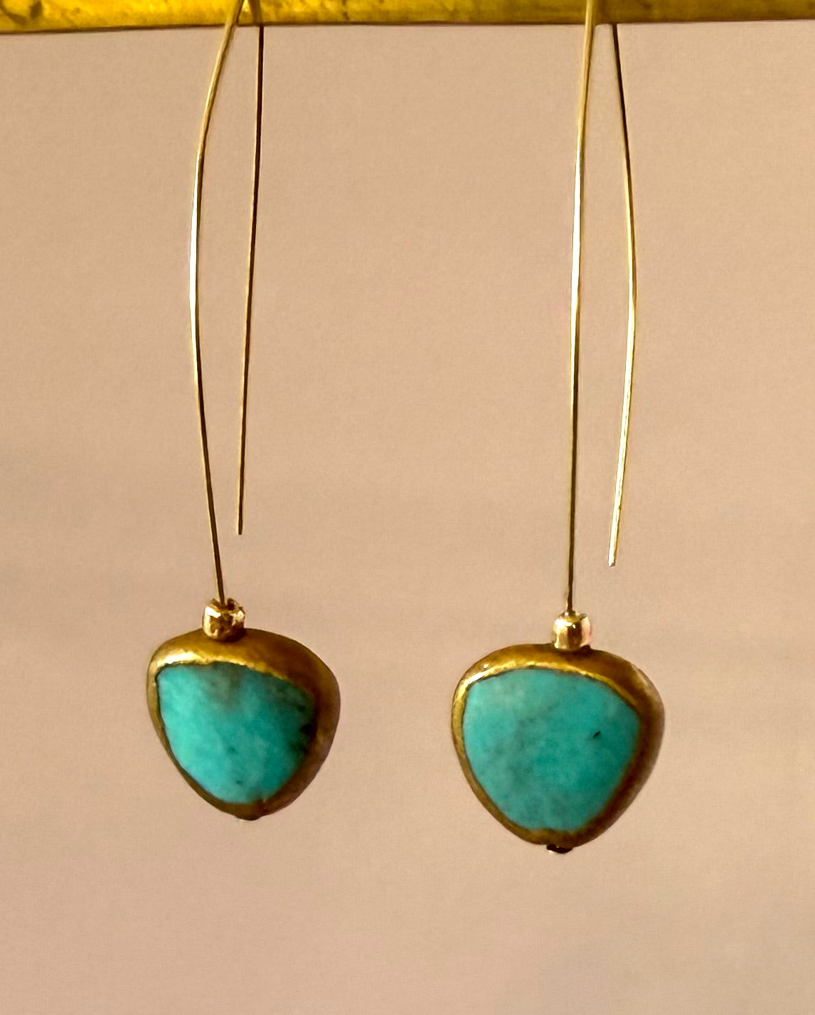 Earrings - Chinese Green Turquoise Triangles in Gold
