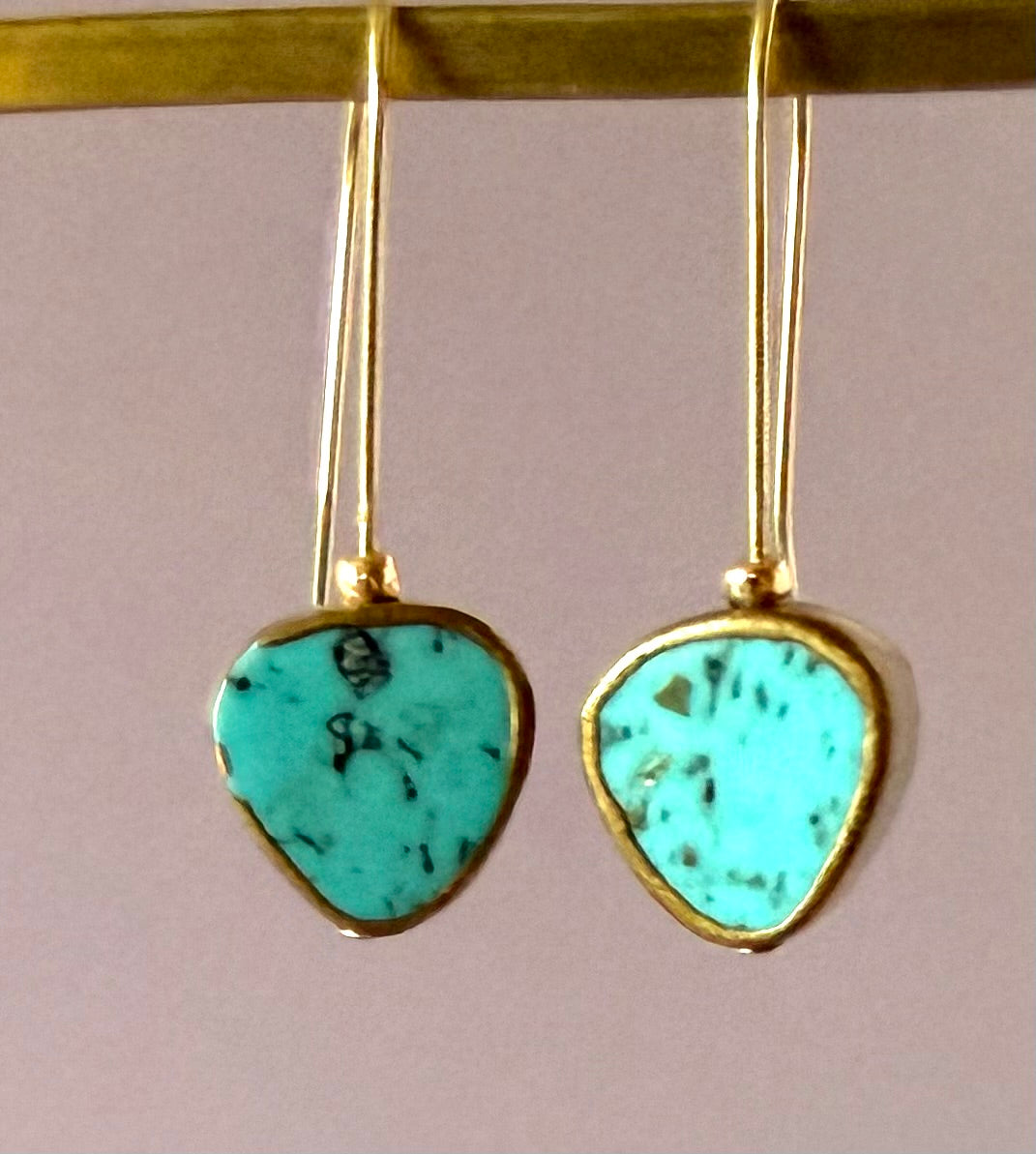 Earrings - Chinese Green Turquoise Triangles in Gold