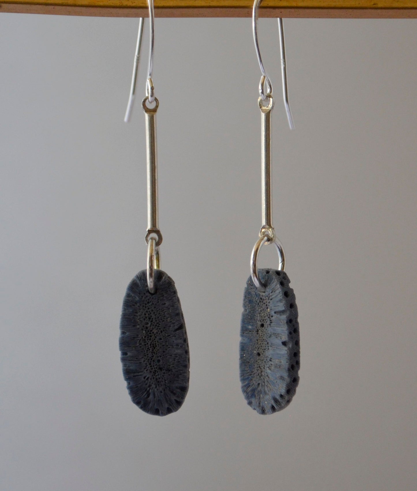 Earrings -Blue Coral Slices with Silver