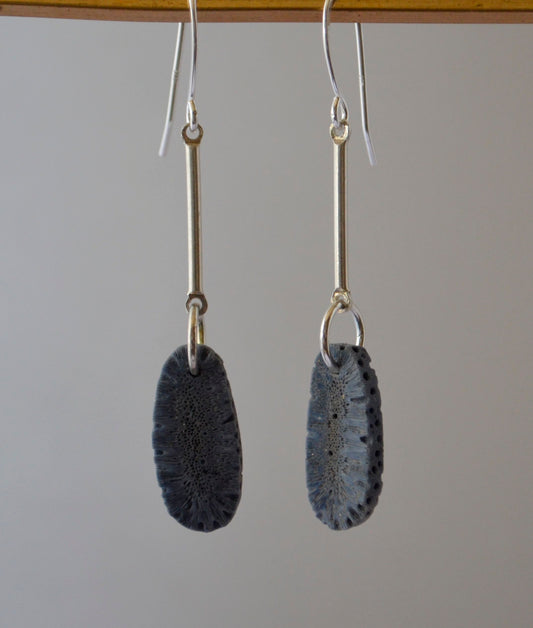 Earrings -Blue Coral Slices with Silver