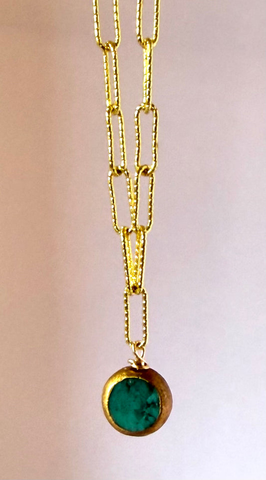 Necklace - Chinese Green Turquoise W/ Gold