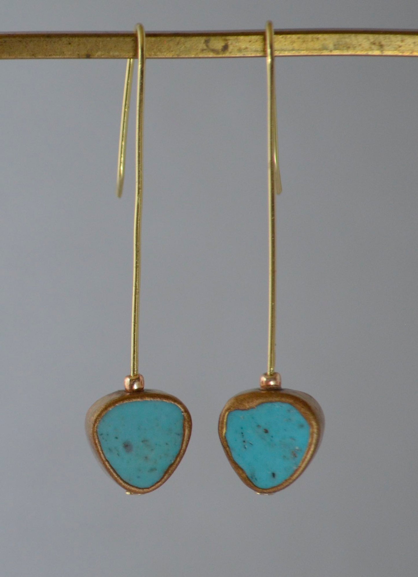 Earrings - Turquoise Triangle With Gold