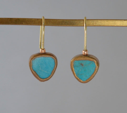 Earrings - Turquoise Triangle With Gold- Short