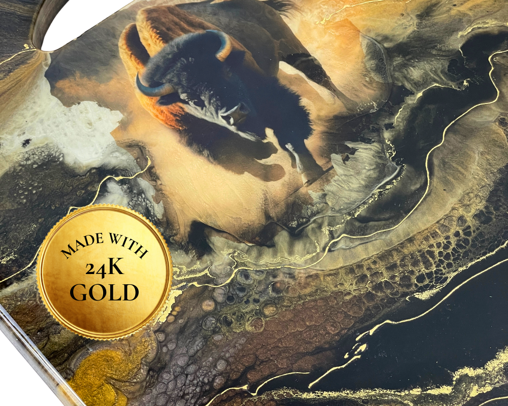 " Majestic Bison " Handmade Cheese Board with 24K Gold