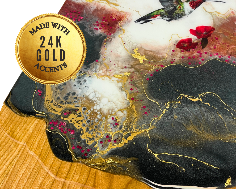 " Vibrant Hummingbird " Charcuterie Board with 24K Gold