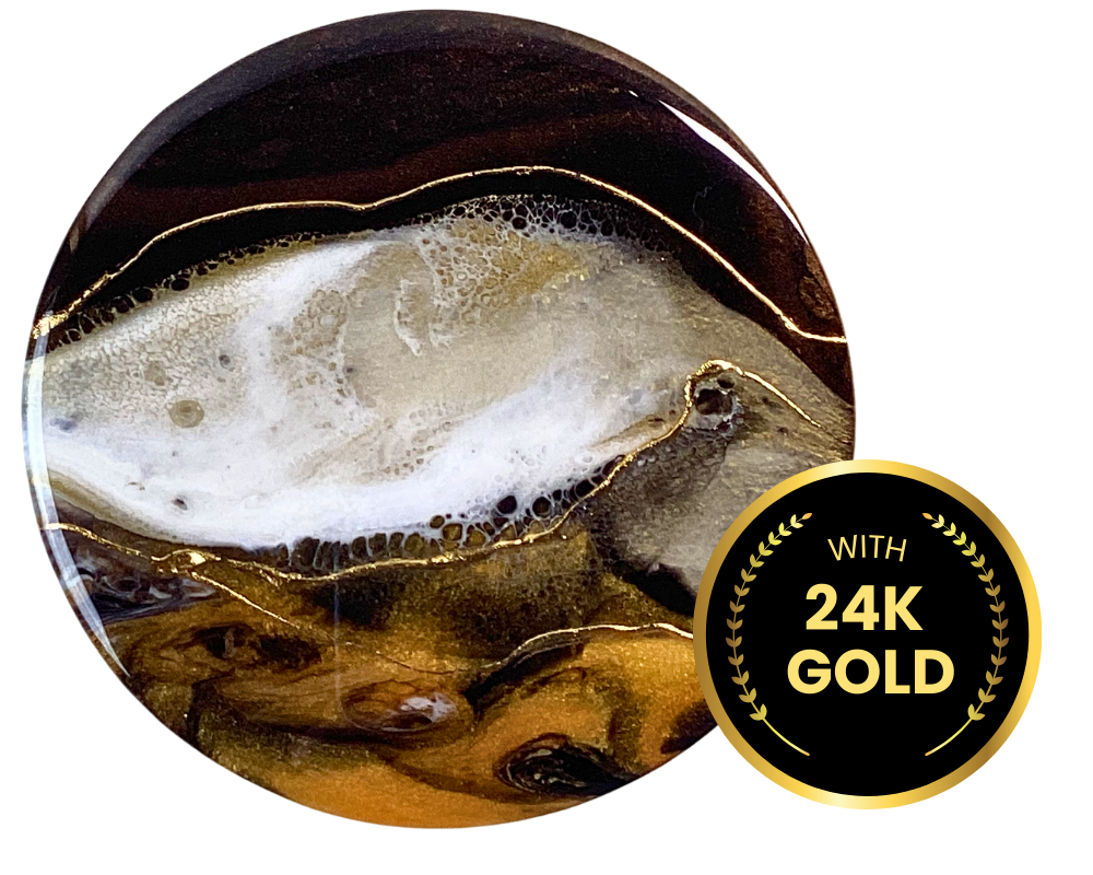 Handcrafted Olive Wood Double Spice Cellar with Abstract Resin Artwork and 24K Gold Accents