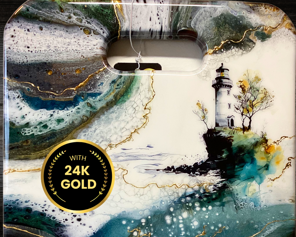 Rustic Luxury: Handcrafted Light House Charcuterie Board with 24K Gold Accents