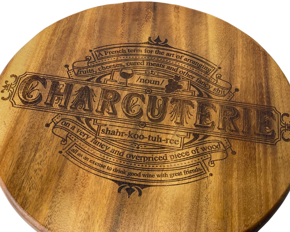 " CHARCUTERIE " Laser Engraved Round Charcuterie Board