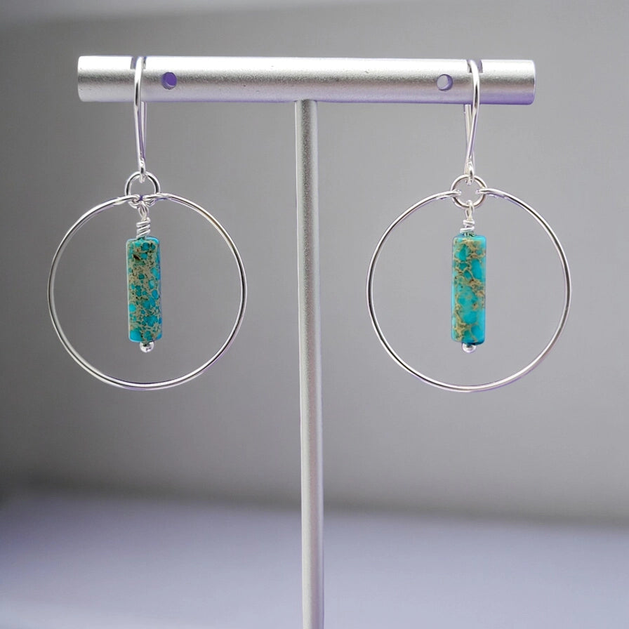 Earrings- Silver Hoops with Turquoise