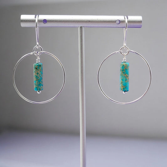 Earrings- Silver Hoops with Turquoise