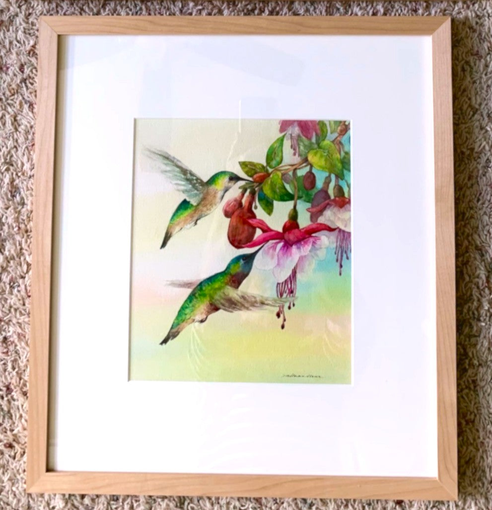 Original Watercolor - "Delicate Touch" Hummingbirds