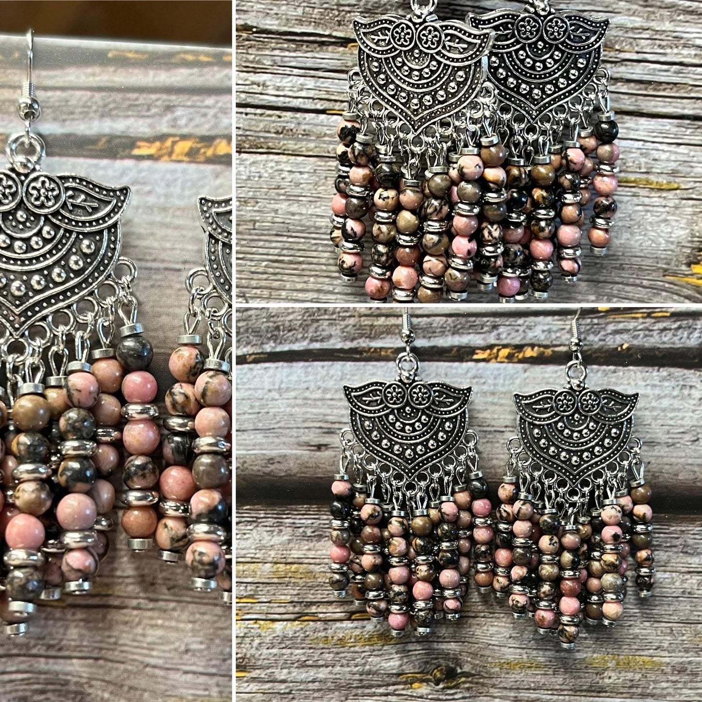 Earrings - Rhodonite and Silver