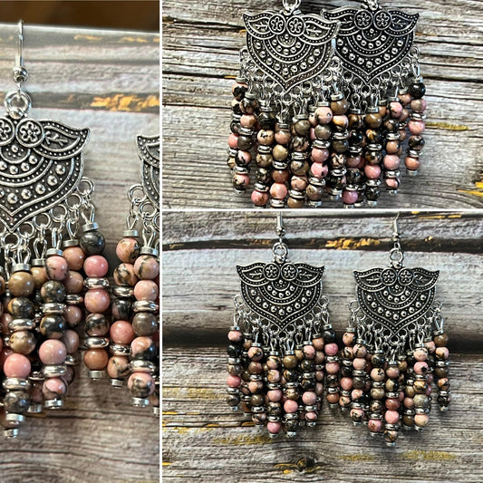 Earrings - Rhodonite and Silver