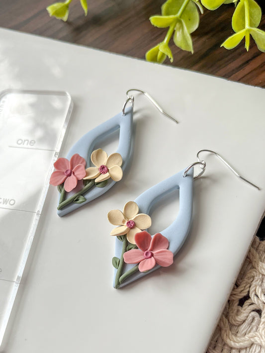 " Blue Sky with Flowers " Polymer Clay Earrings