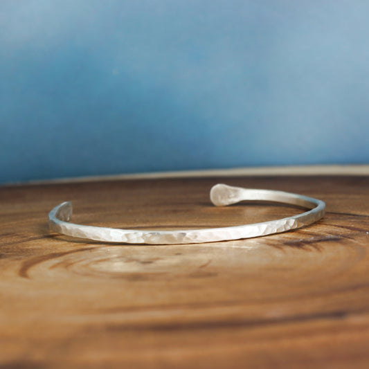 Thin Silver Hammered Cuff Bracelet