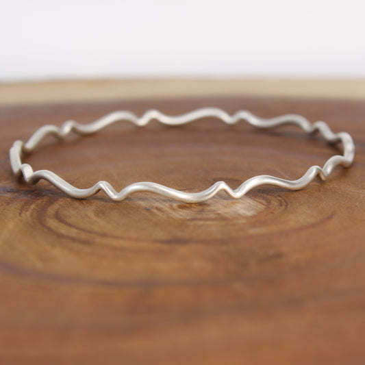 Silver Wave Bangle Bracelet
