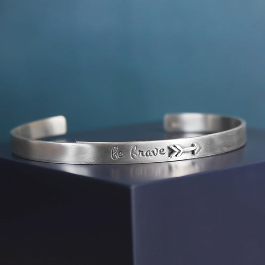 " Be Brave " Slim Cuff Silver Bracelet