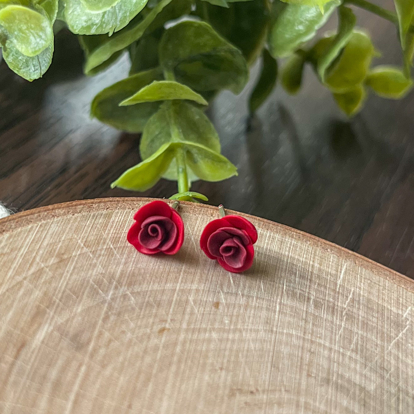" Red Rose " Polymer Clay Stud Earrings