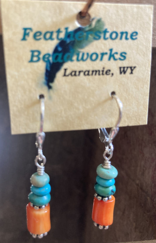 Earrings- Orange Coral and Turquoise