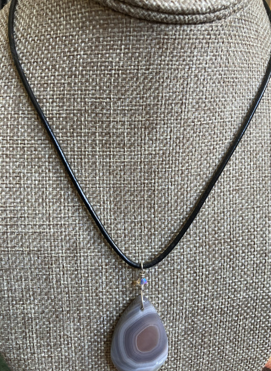 Leather Choker Necklace- Botswana Agate