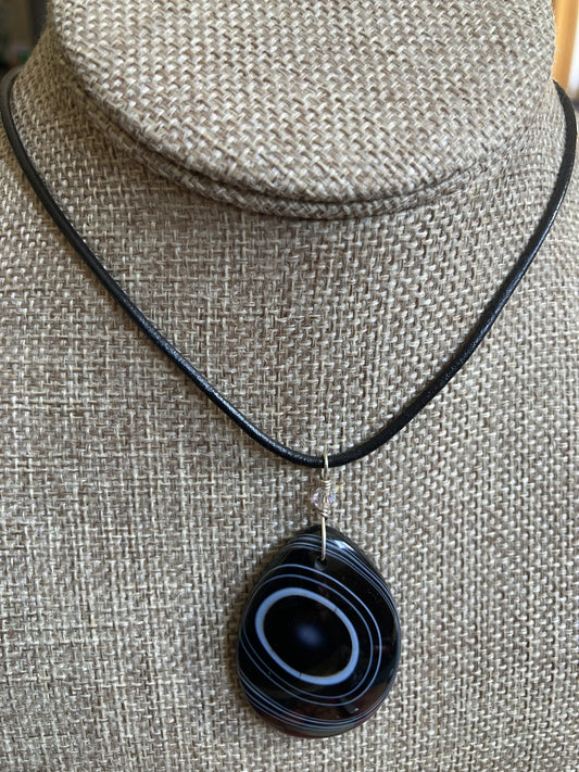 Leather Choker Necklace- Black Agate
