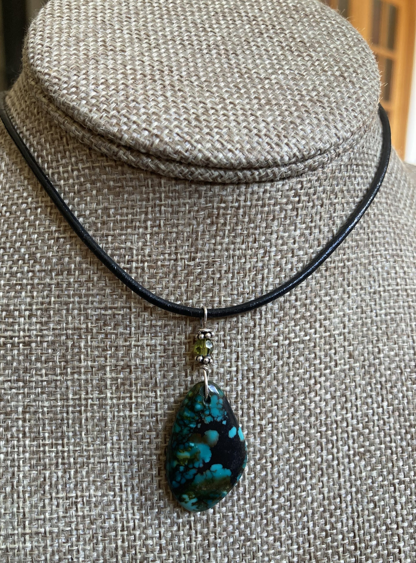 Leather Choker Necklace- Turquoise