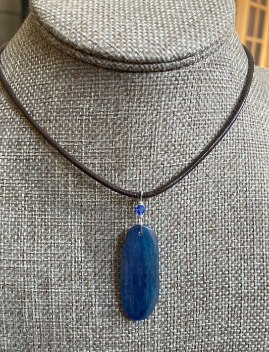 Leather Choker Necklace- Kyanite