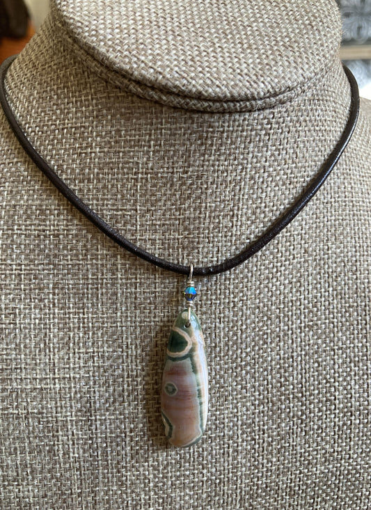 Leather Choker Necklace-Ocean Jasper