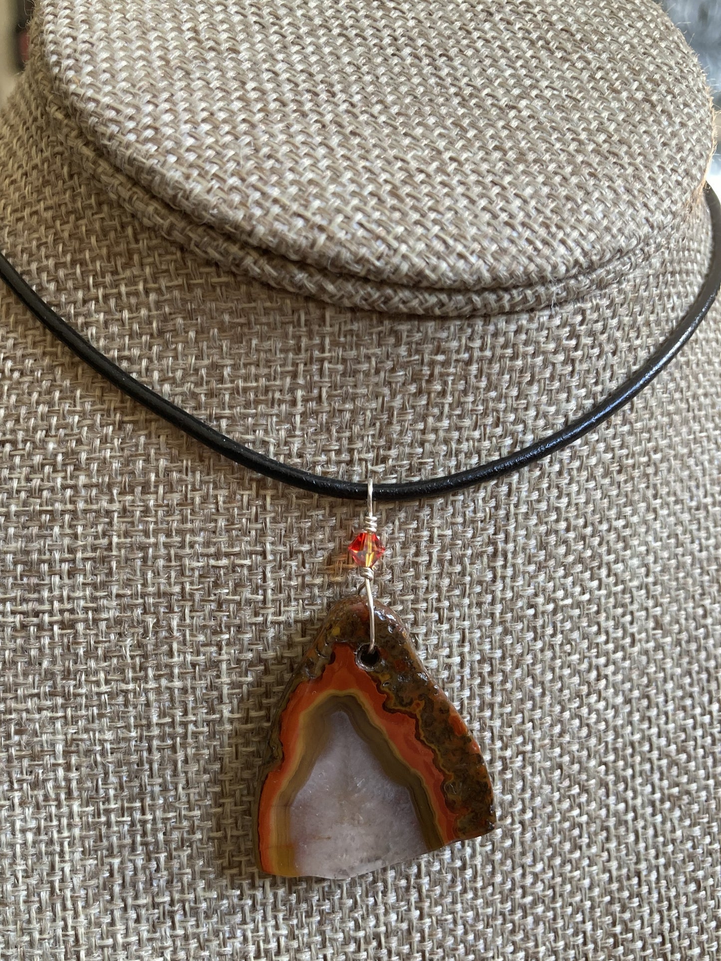 Leather Choker Necklace- Red Agate
