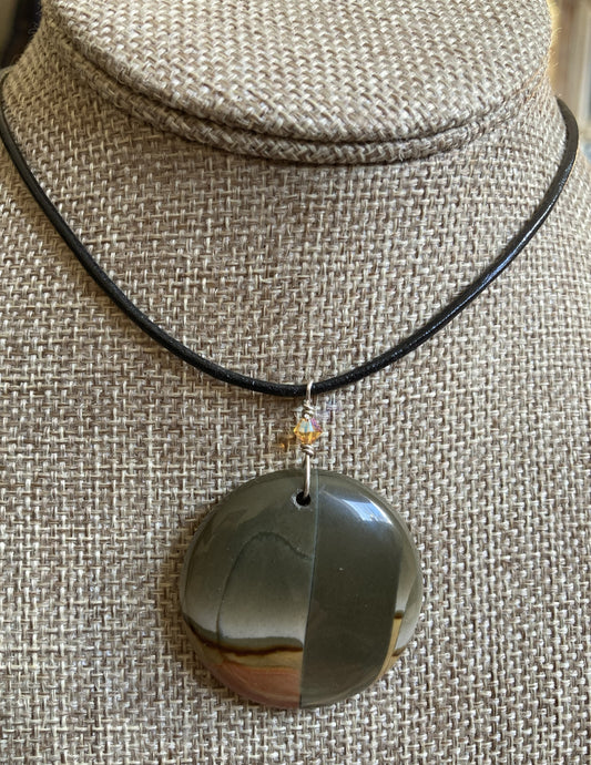 Leather Choker Necklace- Polychrome Jasper