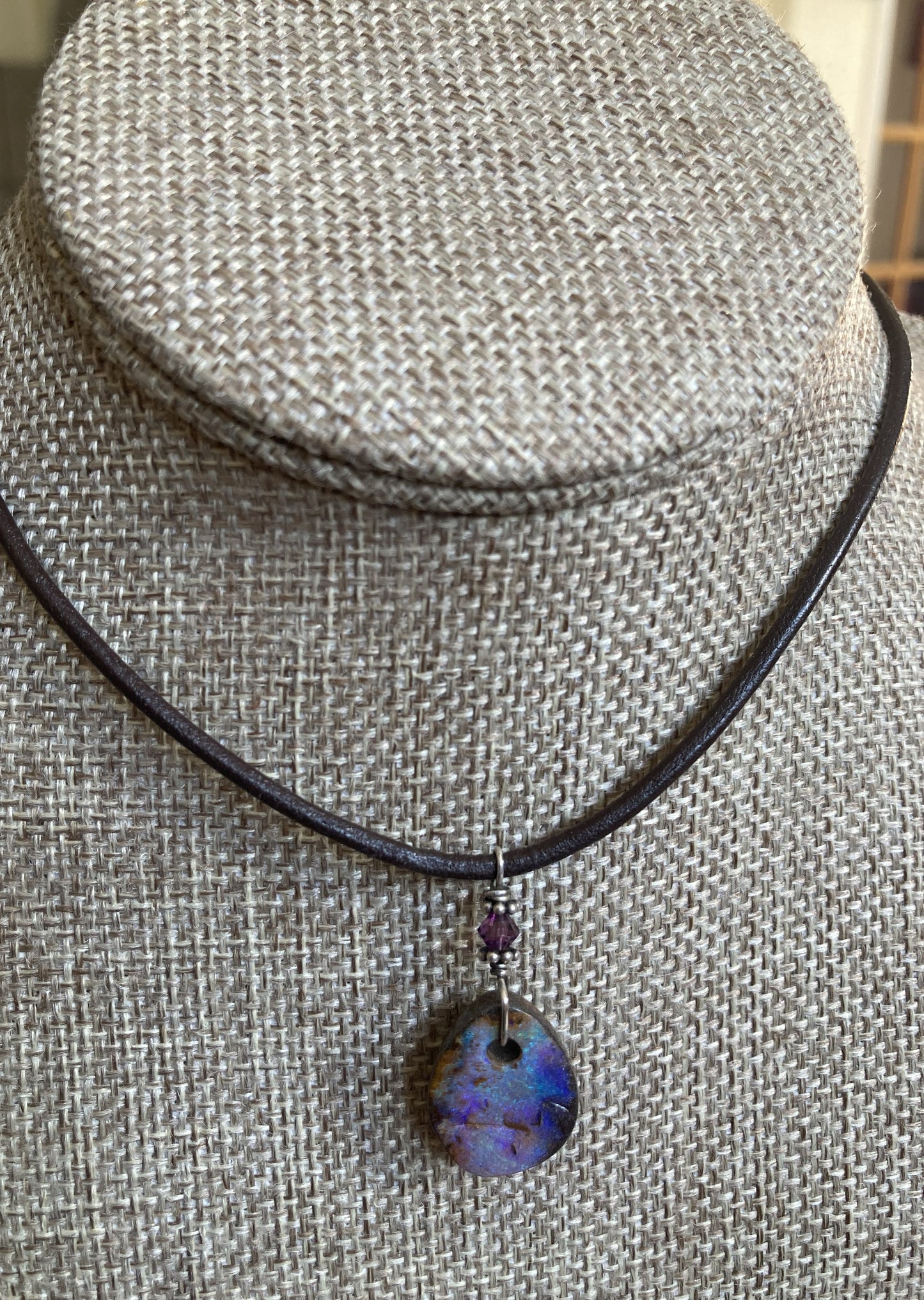 Leather Choker Necklace-Boulder Opal