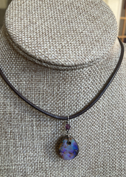 Leather Choker Necklace-Boulder Opal