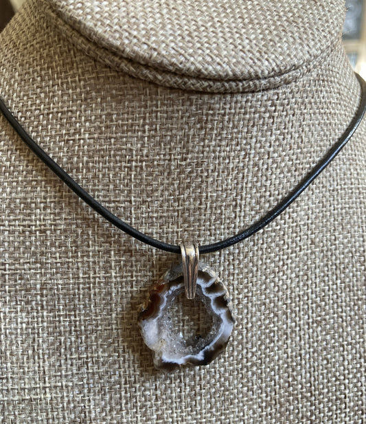 Leather Choker Necklace- Occo Geode Slice
