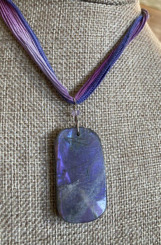 Silk Tie Necklace-Labradorite