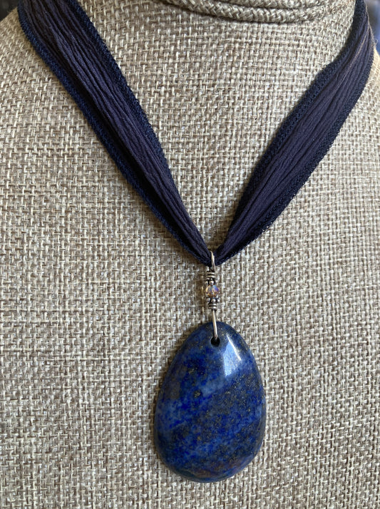 Silk Tie Necklace-Blue Lapis