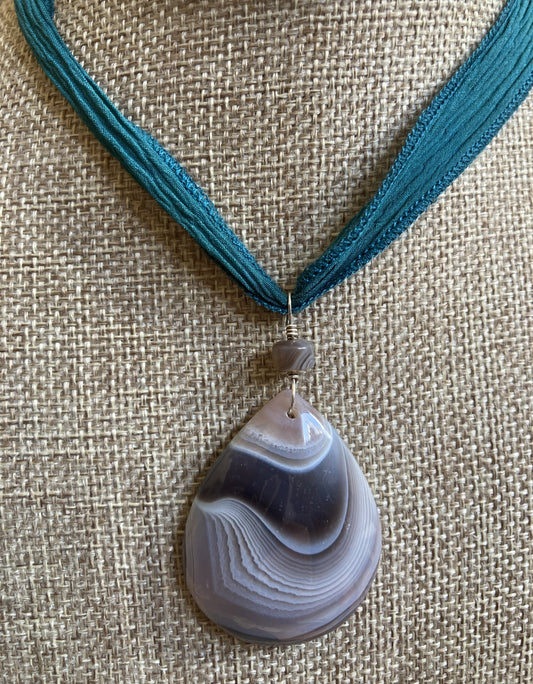Silk Tie Necklace-Botswana Agate