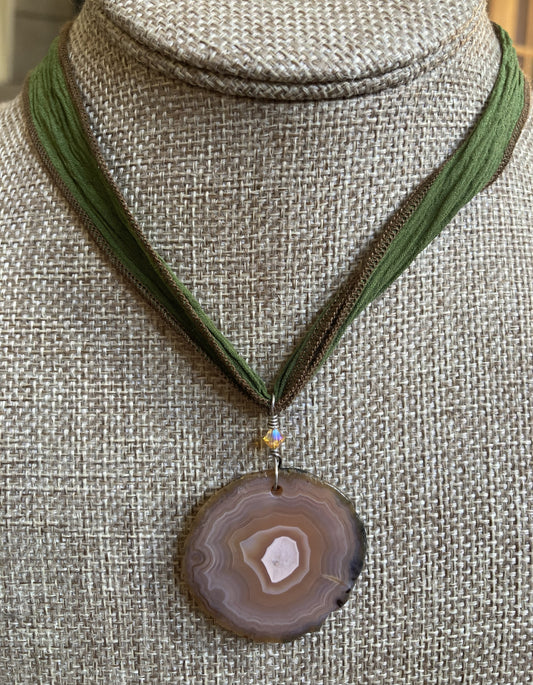 Silk Tie Necklace-Agate