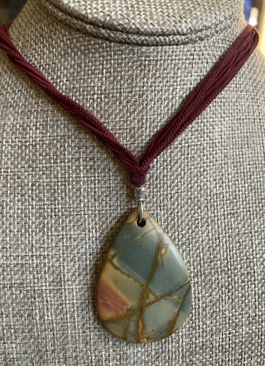 Silk Tie Necklace-Picasso Jasper